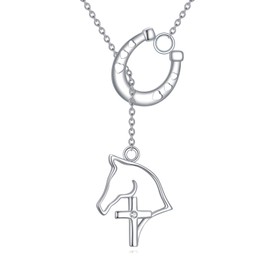 YAFEINI Horse Strling Silver Lucky Horseshoe Necklace Cross Y Chain Lariat Horse Stirrup Gifts Jewellry for Women, one size, Sterling Silver, No Gemstone