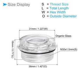 CoCud Air Compressor Oil Sight Glass, | M30x1.5mm Male Thread | Hex Head Oil Liquid Level Indicator Glass Window - (Applications: for Gearbox Fittings), 1-Piece