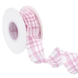 uxcell Plaid Ribbon, 1.6" Wide 10 Yards Buffalo Checked Gingham Plaid Wrinkled Pleated Ribbon for Gift DIY Home Party Wrapping Wreath Crafts Decoration Polyester, Bubble Grid Pink