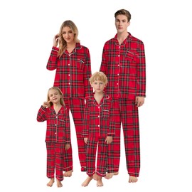 Christmas Family Pajamas Matching Sets Silk Satin Long Sleeve Pj Set Sleepwear, Red Scotland, 7-8 Years = Tag 140