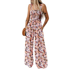 Dokotoo Jumpsuit Women's Summer Floral Pattern Dungarees Casual Loose Overalls Wide Leg Playsuit Long Romper with Pockets S-2XL, black