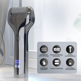 Hornhautentferner Elektrisch für Fuss: Wiederaufladbar Fuß Hornhaut Entfernener Callus Remover mit Metall Rollenköpfen, 2 Geschwindigkeiten Einstellbar, für Fußpflege