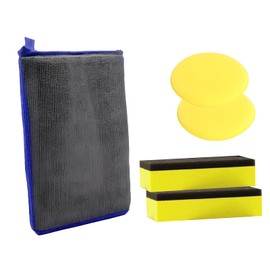 QXCFTW 1 Clay Bar & Mitt with 2 Sponge Wipes & 2 Edge Pressing Sponges, Durable Car Detailing Kit for Removing Dirt, Grime, Soft Auto Clay Bar for Paint, Wheels, Machine Washable Car Cleaning Tools