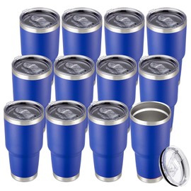 Cool Yoleb 30 oz Tumbler with Lid Stainless Steel Tumblers Bulk Vacuum Insulated Cup Reusable Powder Coated Travel Mug Double Wall Leak Proof Cups Keep Cold Drinks for 12 Hours Blue, Set of 12