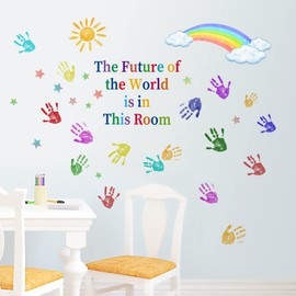 HOTIYOK Colorful Handprint Wall Sticker English Rainbow Star Wall Sticker Inspirational Wall Paper Art DIY Wallpaper Wall Sticker Removable Boy Girl Bedroom Kids Room Kindergarten Nursery Wall Sticker Decoration Decorative Wall Decor
