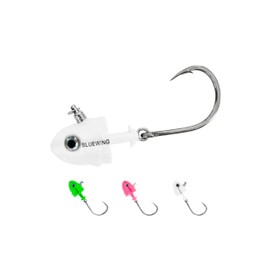 BLUEWING Big Game Swing Hook Jig Head with High Strength Stainless Steel Ball Bearing Swivel and High Carbon Steel Hook 1pc Saltwater Fishing Lures Lead Jighead, White 2oz