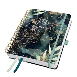 SIGEL J5603 Jolie Spiral Diary 2025, Glamorous Leaves, 120 GSM, 16,8 x 21,5 cm, hardcover, 240 Pages, Black, Green, Gold
