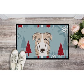 Caroline's Treasures BB1724JMAT Winter Holiday Borzoi Doormat 24x36 Front Door Mat Indoor Outdoor Rugs for Entryway, Non Slip Washable Low Pile, 24H X 36W
