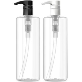 Bar5F Plastic Lotion Bottles with Black & White Pumps, 16 oz | Leak Proof, Empty Clear Cylinder, Refillable, BPA Free for Shampoo, Moisturizer, Face Cream, Liquid Hand Soap | Pack of 2