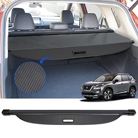 Cargo Cover for Nissan Rogue 2021 2022 Retractable Rear Trunk Security Cover Shield Shade Accessories No Drilling Required (Black with Carbon Fiber)