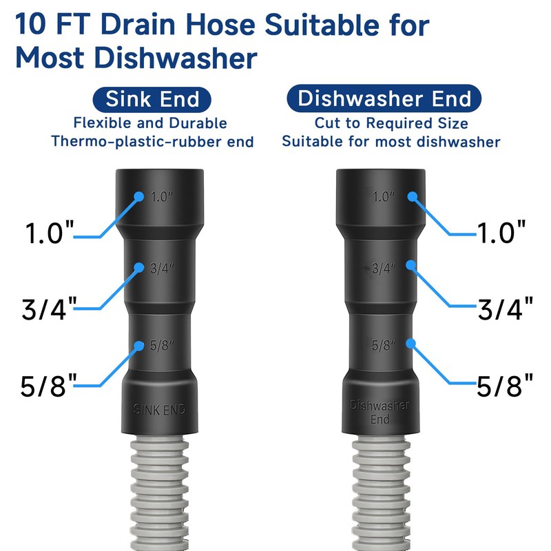 10 Ft Dishwasher Drain Hose Extension Corrugated and Flexible Dishwasher