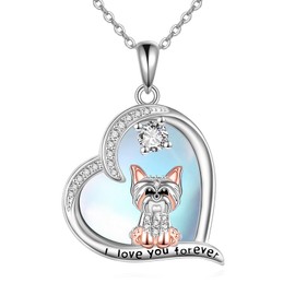ONEFINITY Yorkie Necklace Sterling Silver Yorkie Dog Pendant Necklace I Love You Forever Heart Moonstone Jewelry Gifts for Women