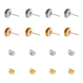 UNICRAFTALE 6mm About 40pcs Round Bezel Earring Blanks with Ear Nuts 0.8mm Pin Golden and Stainless Steel Color Earring Bezel Stainless Steel Stud Earring for Earring Jewelry Making
