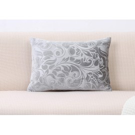 TangDepot Heavy Velvet Embossing Throw Pillow Cover, Classis Floral Anaglyph Velvet Fabric, Lumbar Pillow Cover, Indoor/Outdoor Pillowcase - (12" x 18", C06 Silver)