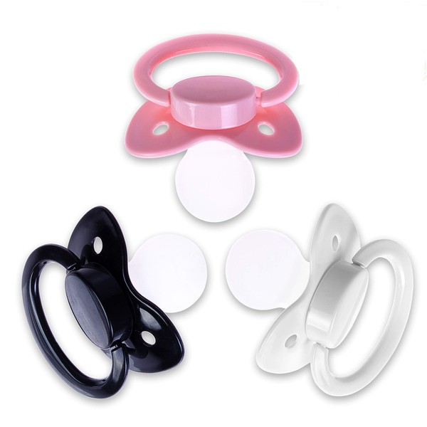 J&Or - The Classic Original Adult Sized Pacifier Dummy for Adults - Three Color Pack Baby Pink | Fresh White | Black Mamba
