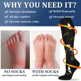 Compression Socks for Women and Men Circulation (3 Pairs) - Best for Nursing,Running,Travel Knee High Socks