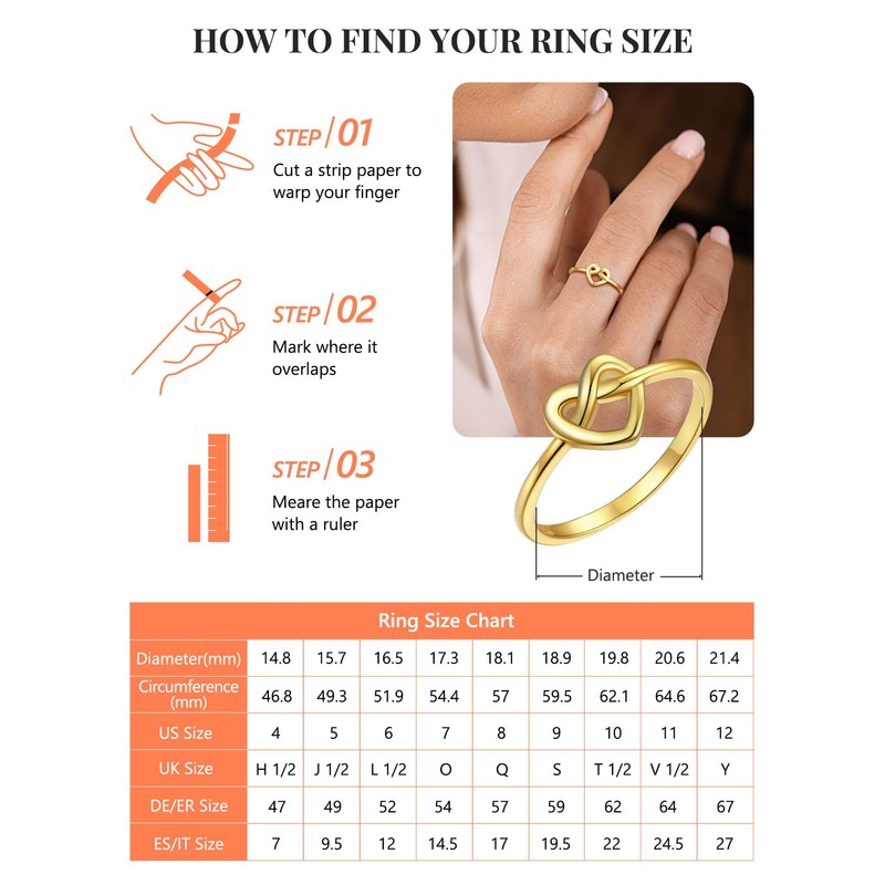 Silvora 925 Sterling Silver Knot Ring Gold Promise Ring Heart
