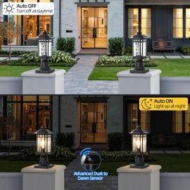 DASTOR 2 Pack Outdoor Post Lights, Dusk to Dawn Outdoor Lamp Post Light Fixture with Pier Mount Base, Waterproof Aluminum Post Lantern for Garden Patio Pathway