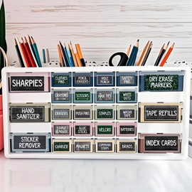 54Pcs Teacher Toolbox Labels Classroom Decoration Self-Adhesive Farmhouse Toolbox Sticker Greenery Tool Box Storage Decal Wood Grain Organizer Container Decor for Back to School Teacher Supplies