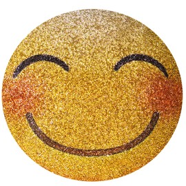 Smiley Emoji Shaped Pillow, Sparkling Rhinestones, Soft Velvet, Plush Shape, for Fun, Unique Fashion Home Décor, Gold Velvet, 15" x 15", Sold Individually