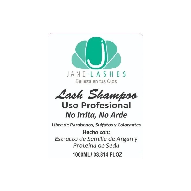 Lash Shampoo 1L Jane Lash Limpieza Extensiones Pestañas Mink Fórmula