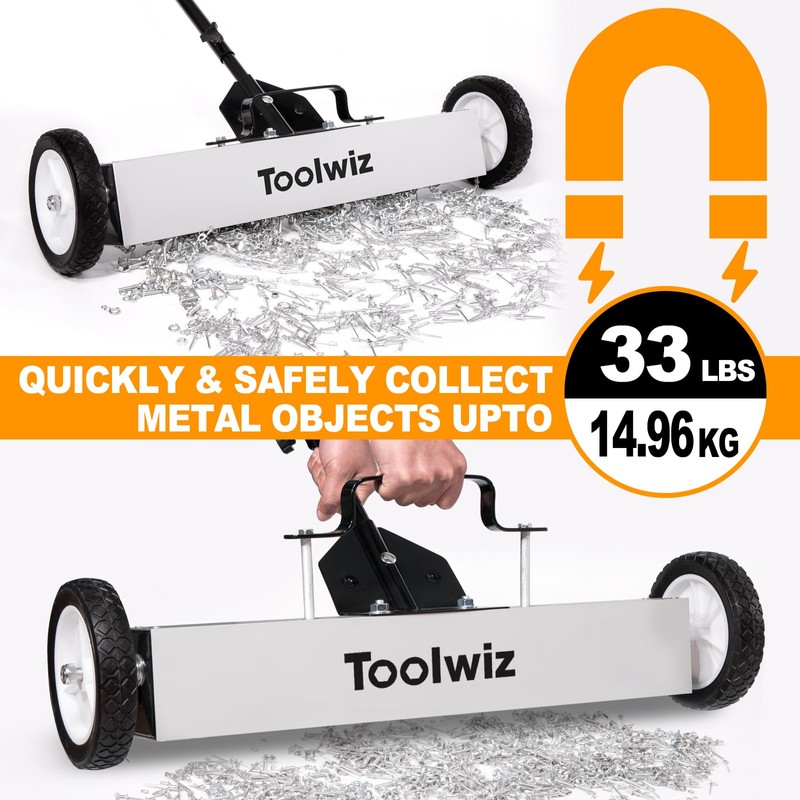 Toolwiz Magnetic Pick Up Sweeper with Wheels 24-inch Large Magnet