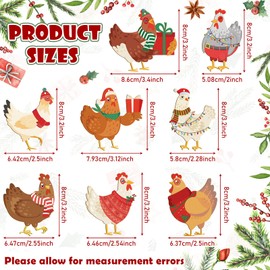 24 Pcs Christmas Chicken Ornament Set Wood Christmas Scarf Chicken Pendant Decorative Hanging Ornaments Farm Animal Ornaments Wooden Home Decor for Outdoor Xmas Tree Festival Party Decor