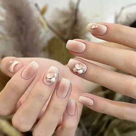 Vezocim Press on Nails Short Square-24Pcs Glossy Full Cover Acrylic White False Nails with Rhinestone Designs Artificial Extra Short Square Fake Nails with Glue Stick on Fingernails for Women Girls