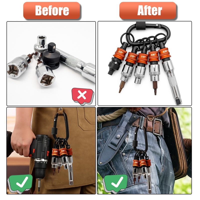 Saipe 5pcs Socket Holder Key Chain, 3/8" Drive Socket Organizer