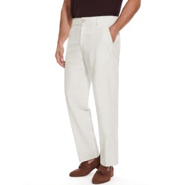 Tapata Men's Linen Casual Dress Pants Lightweight Elastic Waist Slacks Straight Leg Regular Fit Trousers for Work Business, Beige, 38W x 32L