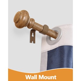 Wood Curtain Rods for Windows 66 to 120 Inch, 1 Inch Heavy Duty Curtain Rods with Imitation Wood Grain Finials, Boho Adjustable Drapery Rods, Farmhouse Rustic Single Window Curtains Rods