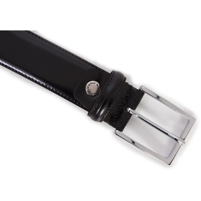Men Real Leather Belt Black Glossy Made in Italy 35mm