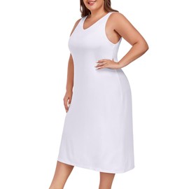 MANCYFIT Plus Size Full Slip for Women Long Slip for Under Dress Slips Tank Top Slip Dress 24 Plus White