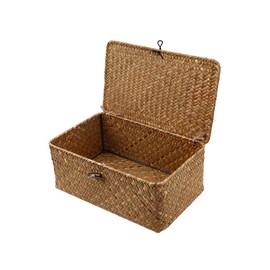 FOMIYES Woven Storage Baskets Natural Seaweed Straw Rectangular Basket Seaweed Woven Storage Box Small Desktop Organizer