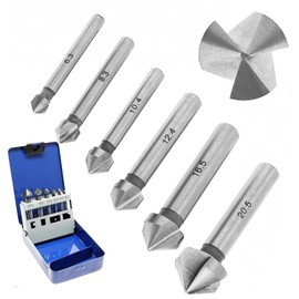 Countersink 6-Piece Drill Bit HSS: TOATELU Taper and Deburring Countersink Set Diameter 6.3-20.5 mm, 90°, Countersink Drill Bit Set Countersink Drill Bit in Metal Box for Wood, Metal, Plastic