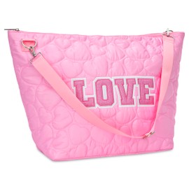 iscream 23.5" x 16" Weekender Travel Tote Bag with Quilted Heart Nylon Exterior and Adjustable Strap - Glitter Love
