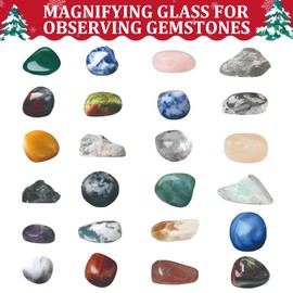 Crystal Advent Calendar 2025 Christmas Countdown Calendar with 24 Gems, An Amethyst Bracelet, An Amethyst Necklace, and A Tarot Tablecloth for Both Kids & Adults, Rock Collection, Mini Gem Dig Kit