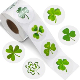 500 Pieces St. Patrick's Day Stickers Shamrock Roll Label Stickers Irish Green Clover Stickers 8 Styles for St. Patrick's Day Party Decorations and Crafts Supplies, 1.5 Inches