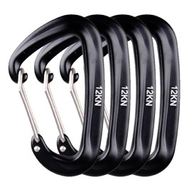 Caribeaner Clips, 12kN Heavy Duty Carabiner, Aluminum D Ring Keychain, Small Carabeaner Accessories for Camping Hiking Backpacking Dog Leash(Black-4pcs)