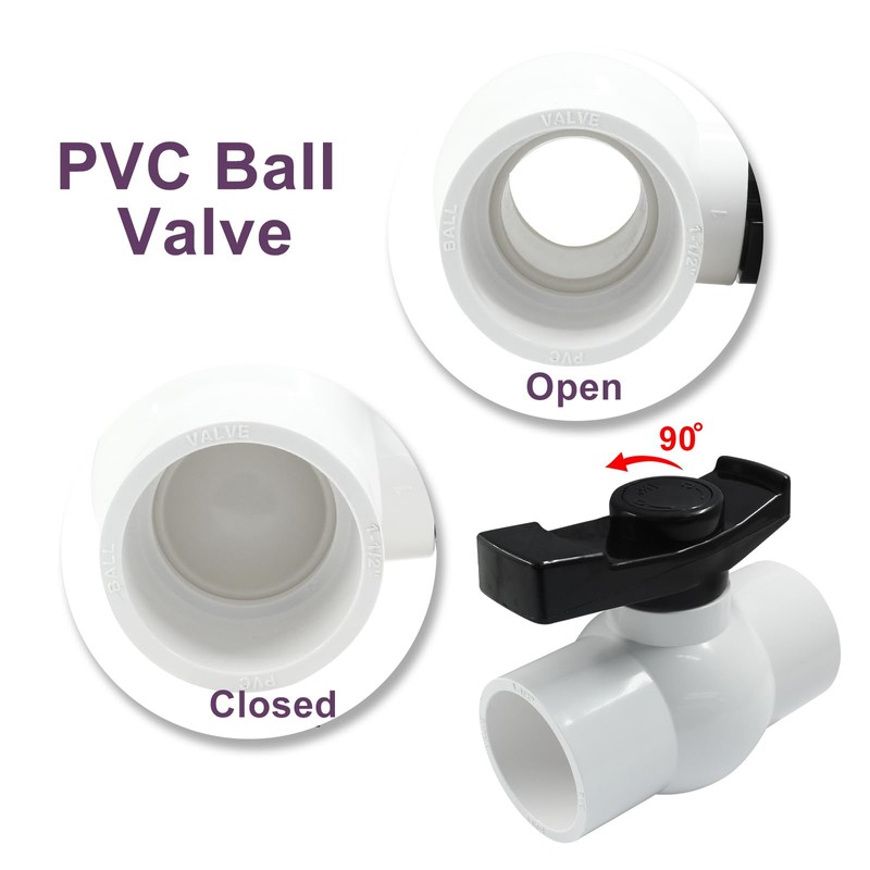 Dijedev 1-1/2 inch PVC Ball Valve, 2Pcs Shut Off Valve