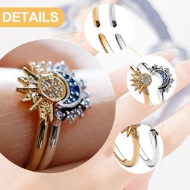 VJUYSW Set of 2 Sun Moon Ring Adjustable, Heavenly Sun Ring, Gold and Moon Ring, Silver Matching Rings, Friendship Rings, Gold Rings, Gifts for Women, Gemstone