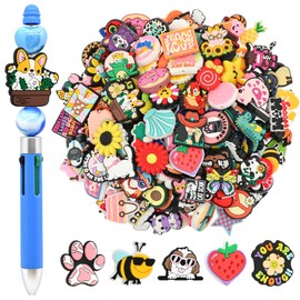 150Pcs Random Different Silicone Focal Bead for Pens Funny Keychain Making Bulk Pen Charms Bracele Jewelry Making Non-Repeat Pattern Cute Focal Beads for Pens Key Chain Lanyard Making DIY Your Gifts