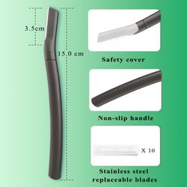 Eyebrow Razor with 10 Stainless Steel Blades and Portable Case. Women's Face Razor Made of Anti-Rust Alloys, Elegant and Durable, Sharpened Razor in Black