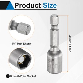 HARFINGTON 5pcs Nut Driver Drill Bit 8mm Metric Socket 1/4" Hex Shank 1.89" (48mm) Long Magnetic 6-Point Sockets Quick Change CR-V Steel Bolt Setters for Power Drill Drivers
