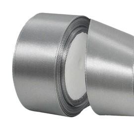 POPOYU Cotton Ribbon Grey 4 cm, Satin Ribbon 4 cm Wide, Decoration Gift Ribbon, Gift Ribbon Wide Grey Dress Wedding, Christening and Birthday Gifts, Satin Decorative Ribbon, Decorative Ribbon Gift