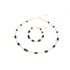 Zynzonis Black Onyx Crystal Jewelry Set, Protective Energy Necklace & Bracelet for Women, Adjustable Gold Plated Beaded Set, Empowering Gift for Confidence & Everyday Strength