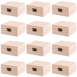 FUNSUEI 12 PCS 3.94 x 3.94 x 1.97 Inch Unfinished Wooden Jewelry Box, Small Unfinished Wood Box, Natural Small Wooden Boxes for Crafts, Wooden Box with Hinged Lid for DIY, Storage, Gift