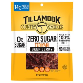 Tillamook Beef Jerky, Country Smoker Zero Sugar Ready to Eat Keto Snack, Low Carb, High Protein, Gluten Free, Teriyaki, 2.2 Ounce