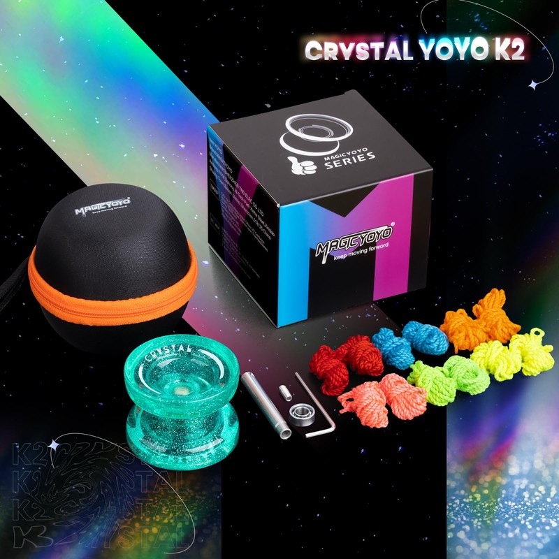 MAGICYOYO K2 Crystal Green Glitter Clear Yoyo, Finger Spin Trick