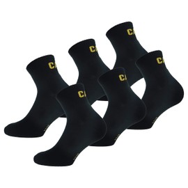 Caterpillar Quarter Socks 6 Pairs Mens Work Socks High Above Ankle Reinforced Toe & Heel High Quality Cotton, black